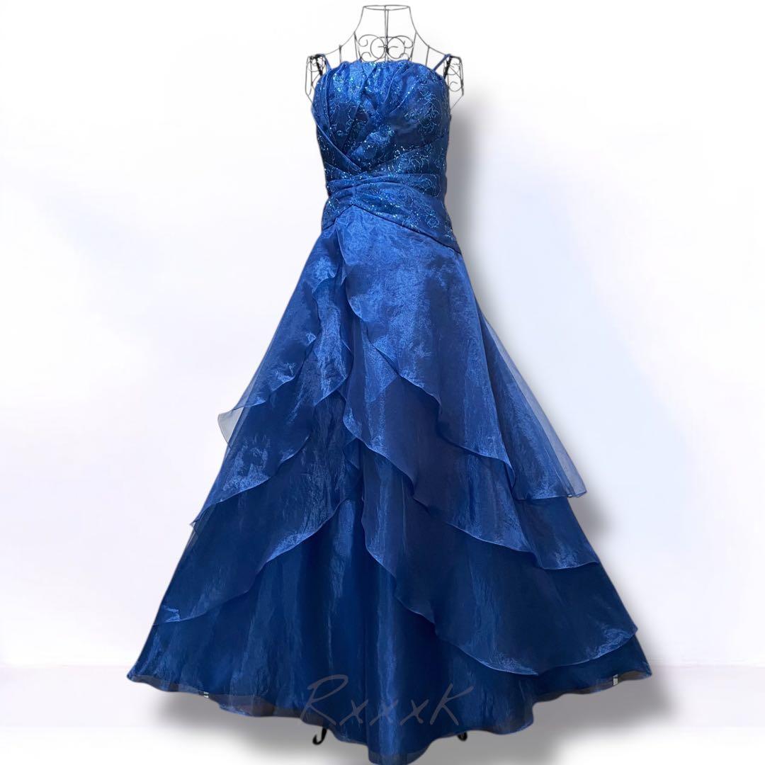 ジュネビビアン 高級 ロングドレス 演奏会 ローズグリッター 青 ダークブルー