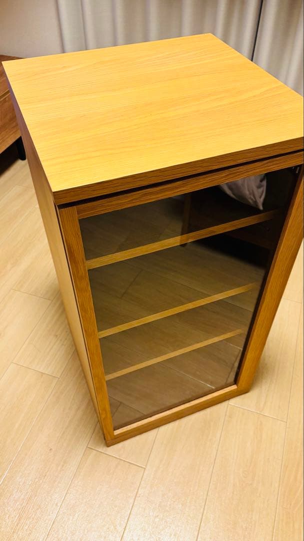 無印良品 木製キャビネット ガラス扉 スリム オーク材