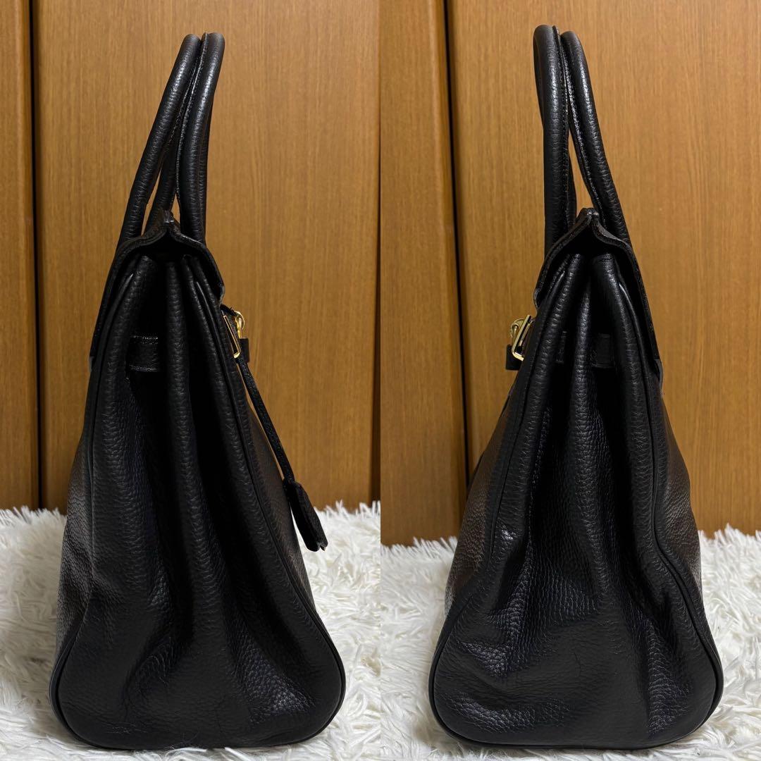 ✨️希少 トップハンドル ハンドバッグ シボ革 レザー 南京錠 カデナ ブラック