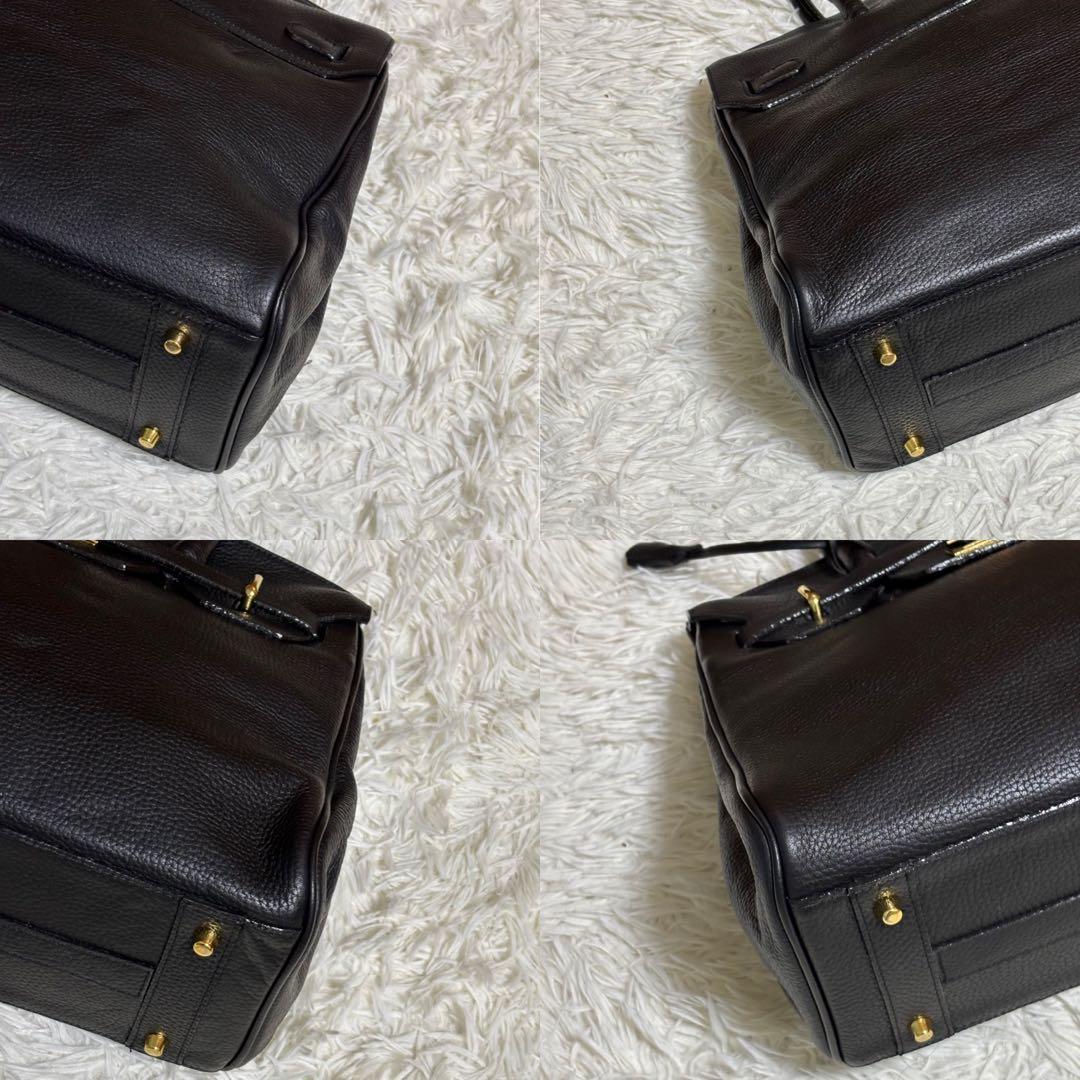 ✨️希少 トップハンドル ハンドバッグ シボ革 レザー 南京錠 カデナ ブラック