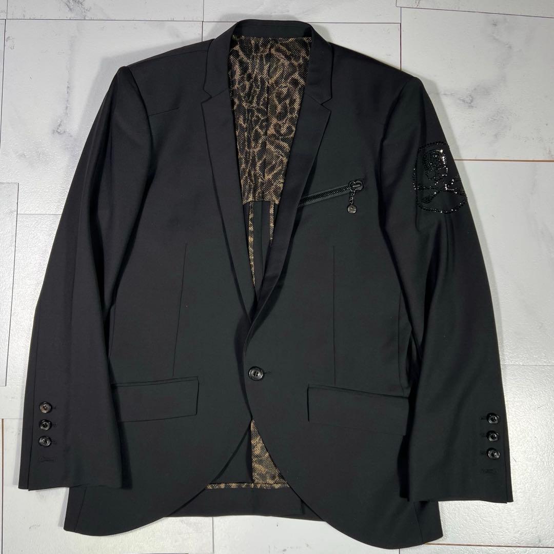 未使用級 ROEN テーラードジャケット スワロフスキー スカル レオパード