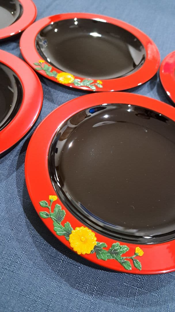 琉球漆器 菊唐草柄 皿 5枚セット