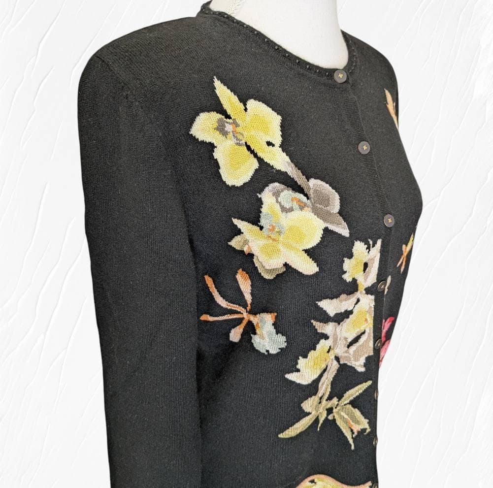 LEONARD レオナール 花柄 カシミヤ混 カーディガン ＬＬ