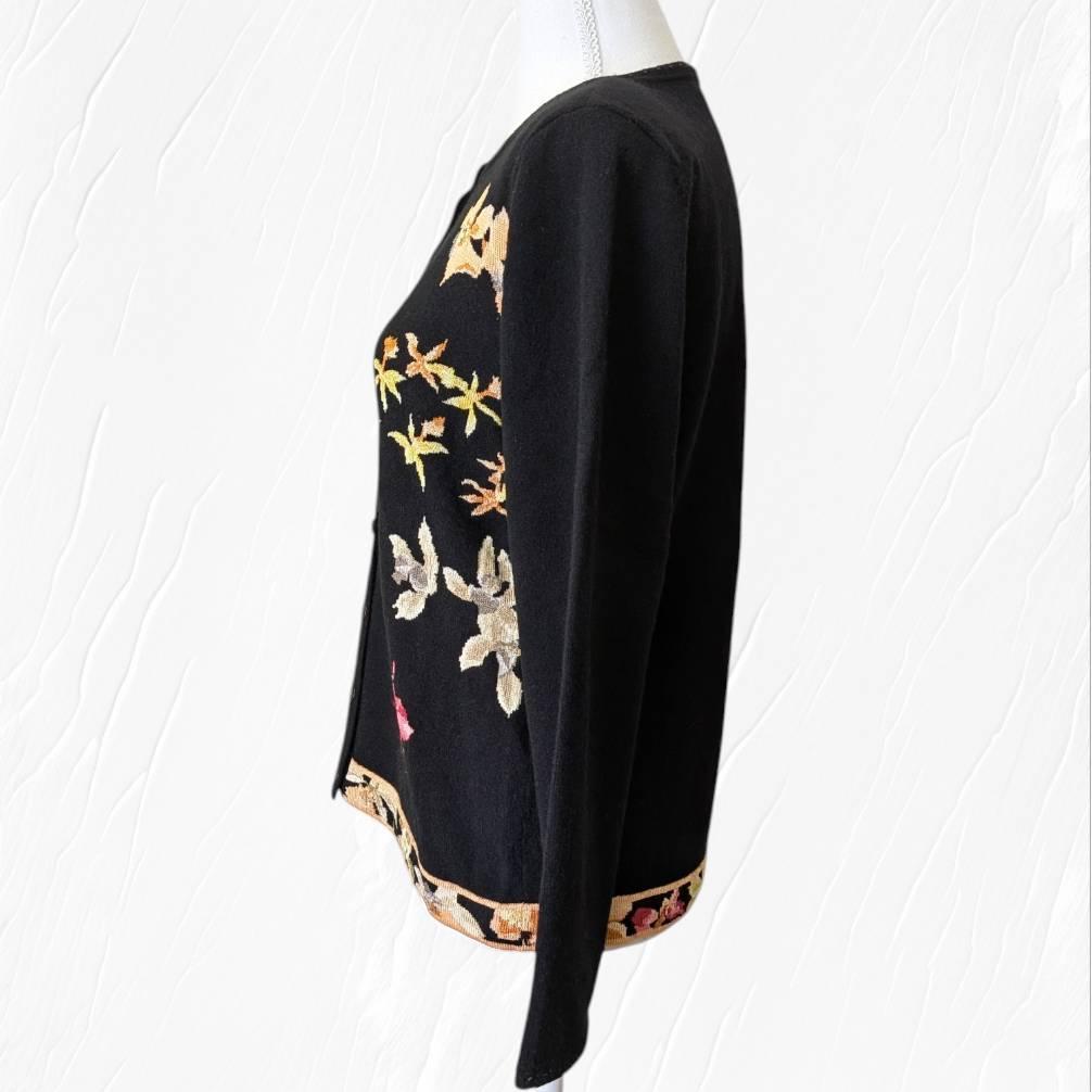 LEONARD レオナール 花柄 カシミヤ混 カーディガン ＬＬ