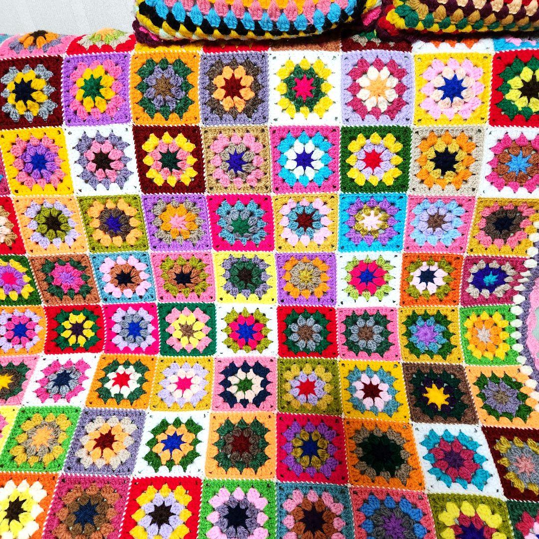 モチーフ編み【10】ハンドメイド　ブランケット　マルチカバー