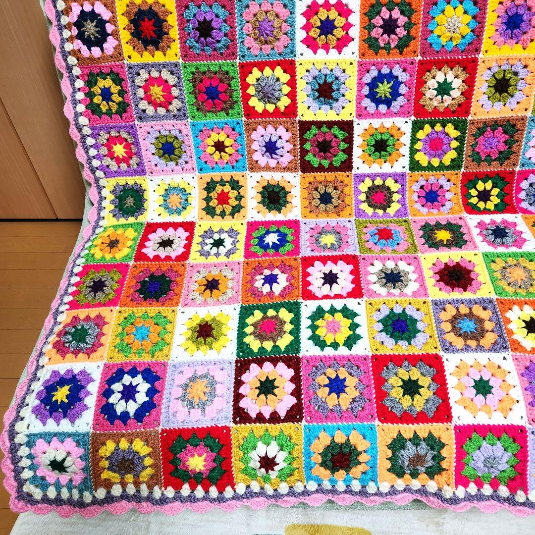 モチーフ編み【10】ハンドメイド　ブランケット　マルチカバー