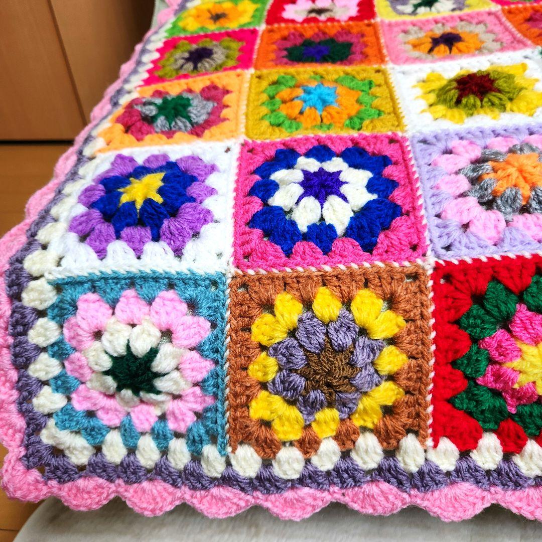 モチーフ編み【10】ハンドメイド　ブランケット　マルチカバー