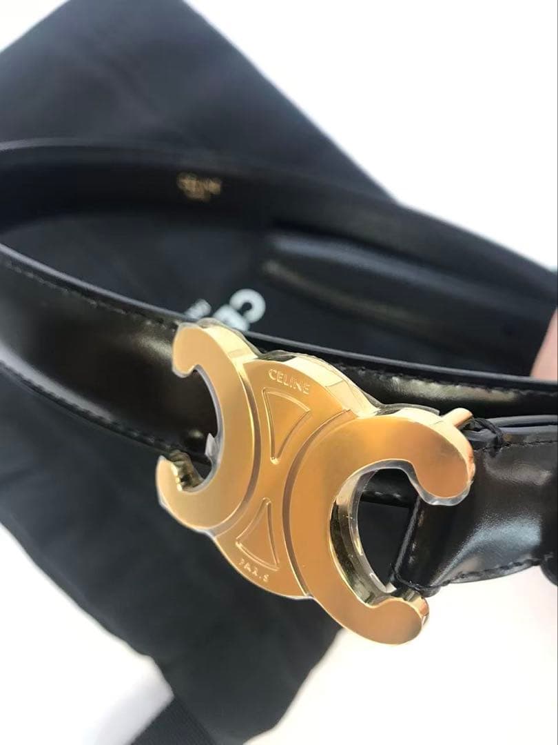 セリーヌ ベルト トリオンフ ゴールド金具 黒サイズ70 レザー保存袋
