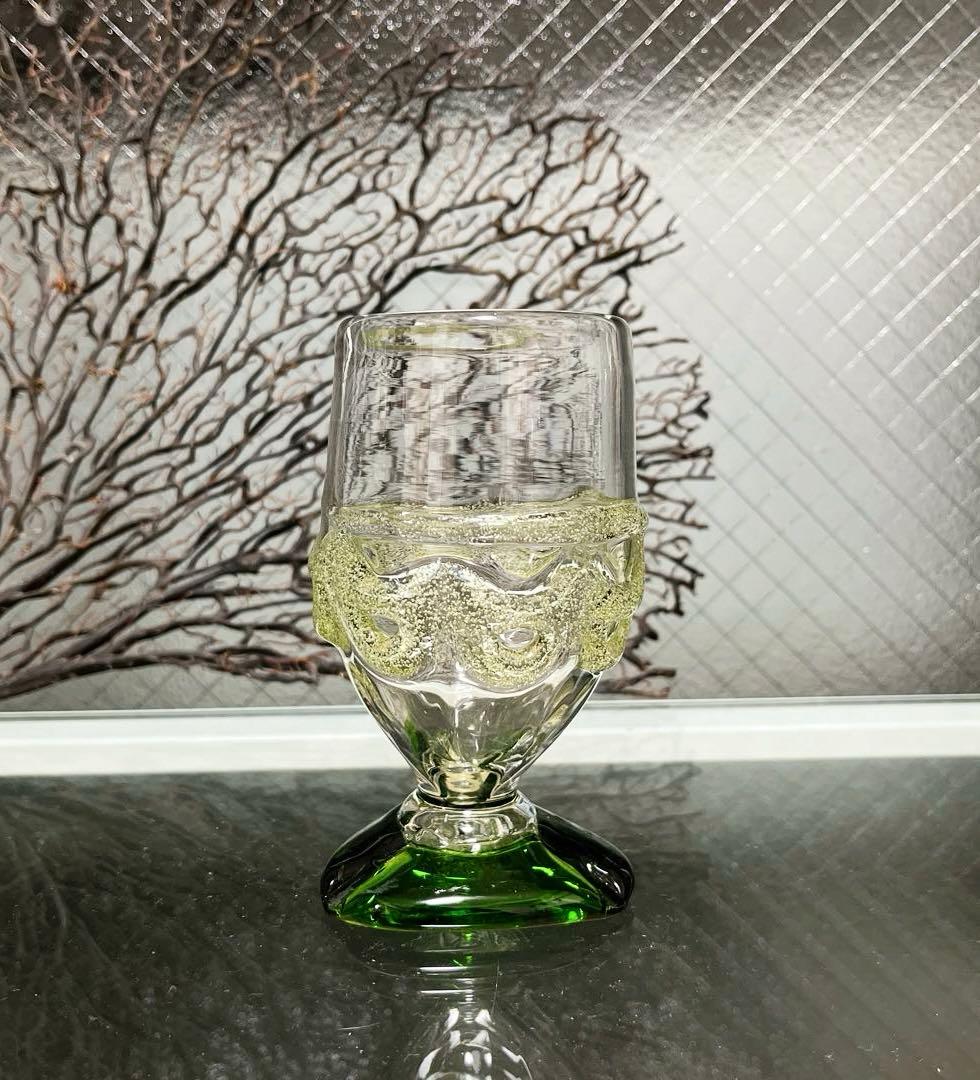 骨董　琉球ガラス　沖縄ガラス　現代の名工　稲嶺盛吉　希少　脚付　ゴブレット１客