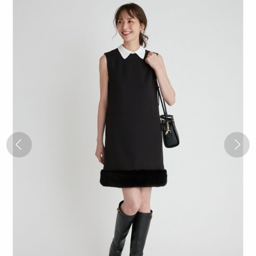 【美品】CELFORD 裾ファー切替Ａラインワンピース　36