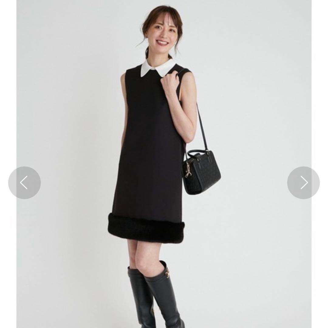 【美品】CELFORD 裾ファー切替Ａラインワンピース　36