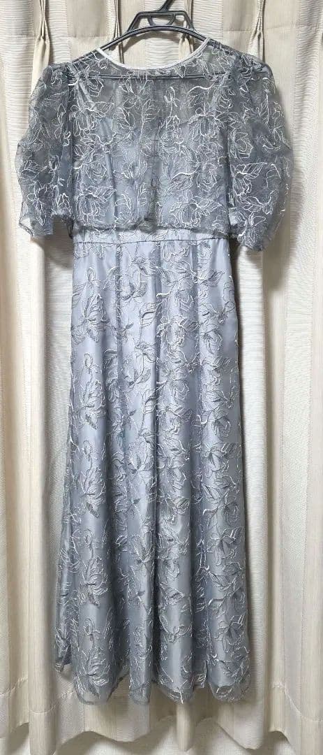 ブルーグレー 刺繍 ワンピース　ドレス　２点セット（ボレロ付き）