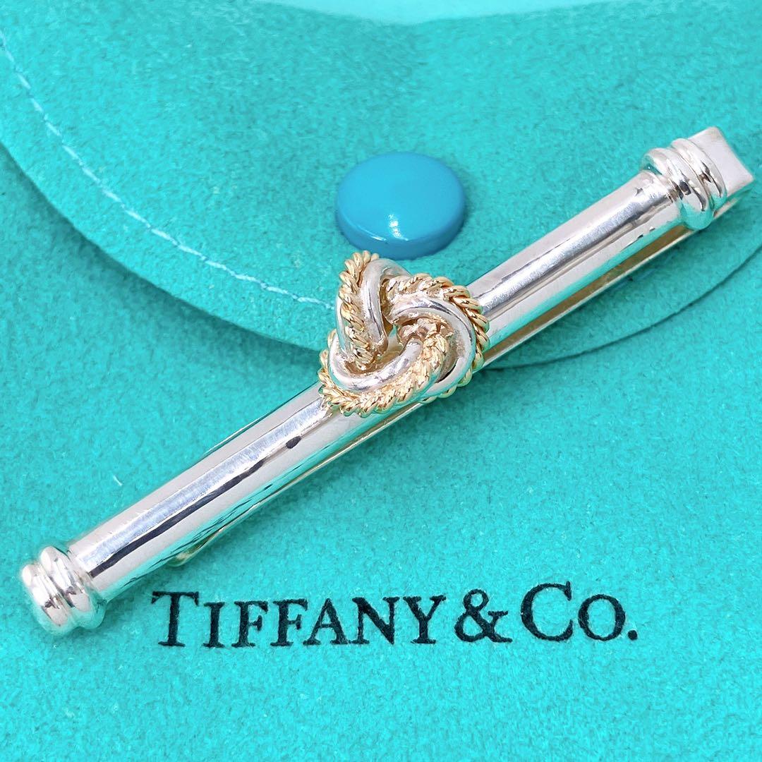 美品 オールドティファニー ノット コンビ タイピン タイバー シルバー k18