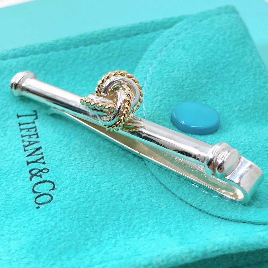 美品 オールドティファニー ノット コンビ タイピン タイバー シルバー k18