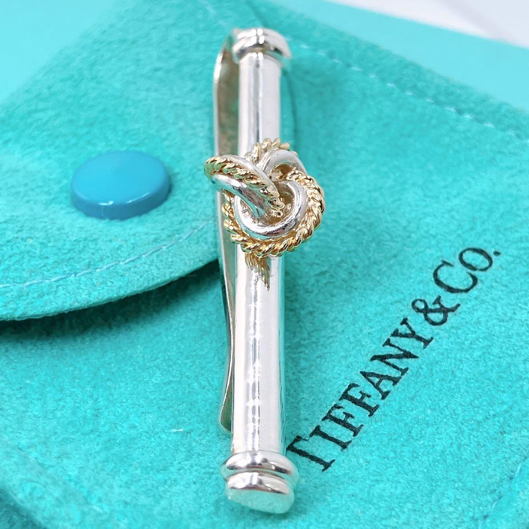美品 オールドティファニー ノット コンビ タイピン タイバー シルバー k18