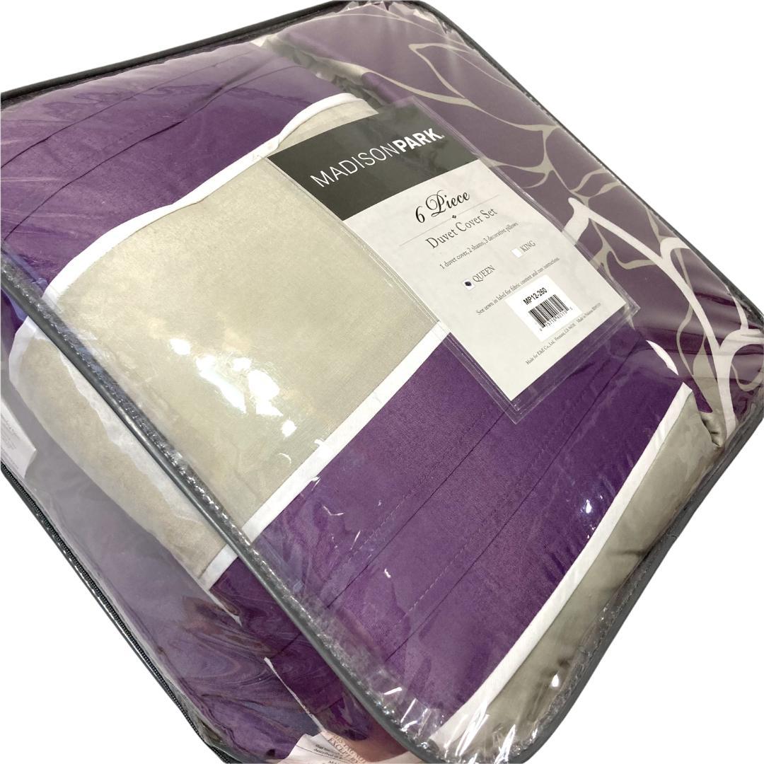 掛け布団カバー 6点セット フローラル花柄 海外クイーンサイズ Purple Ⓣ