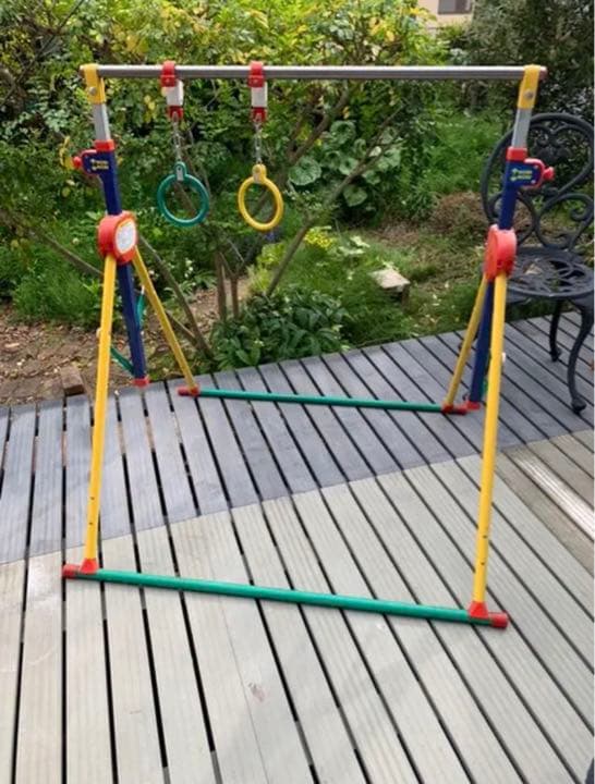 子供用折りたたみ鉄棒　吊り輪付き　室内遊具