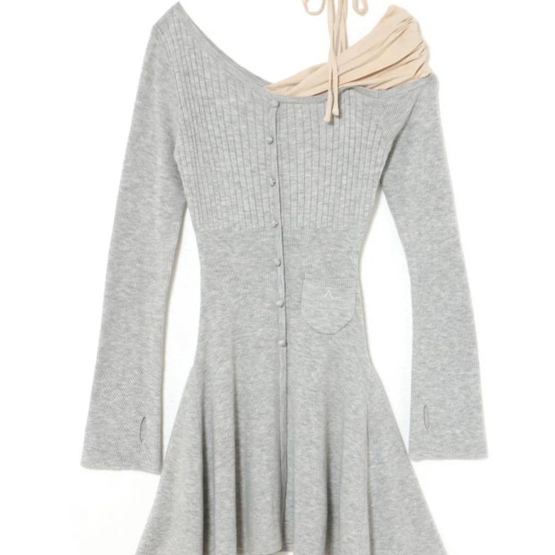 Helen knit flare mini dress グレー