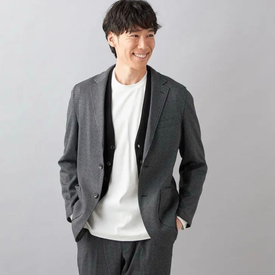 【未使用タグ付】パジャマスーツプリントジャージセット 千鳥格子 グレーゆったりL