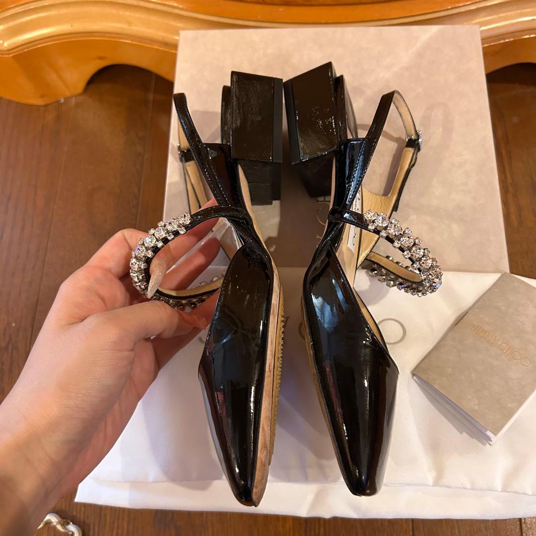 【Jimmy Choo】美品　22cm ブラックビジュー ミュール　スタッズ