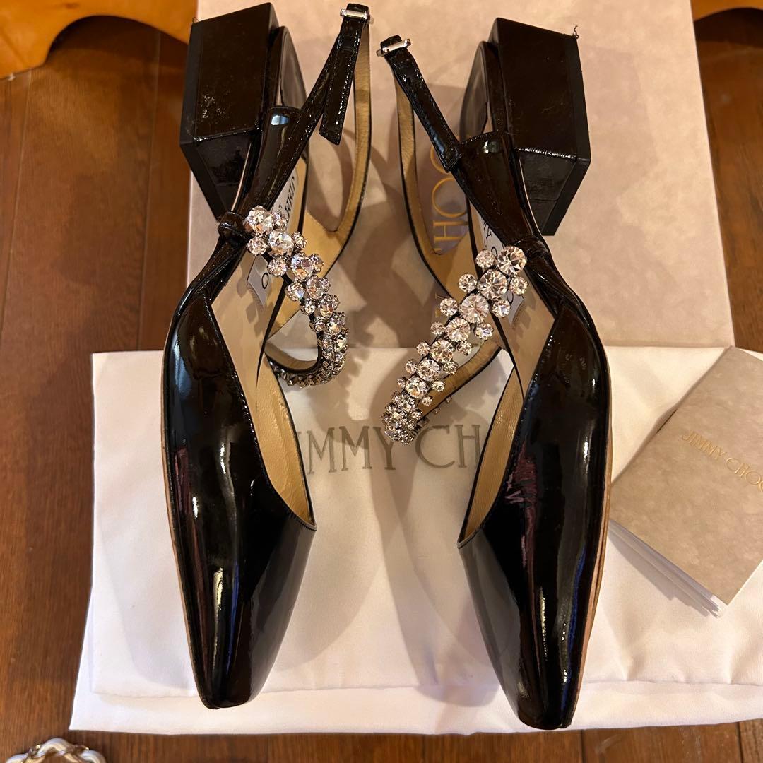 【Jimmy Choo】美品　22cm ブラックビジュー ミュール　スタッズ