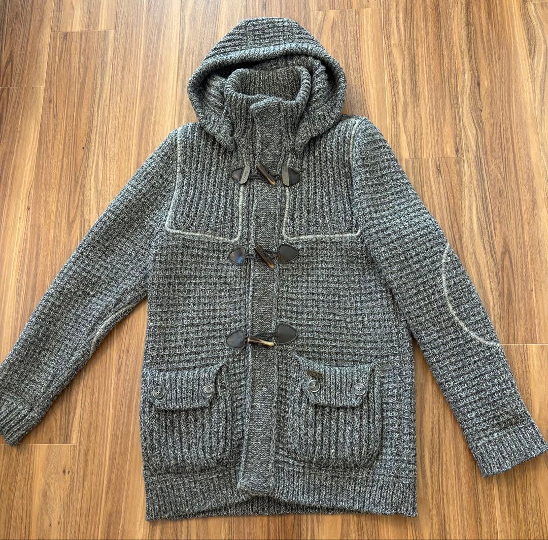 Bark フード付きニットダッフルコート グレー S