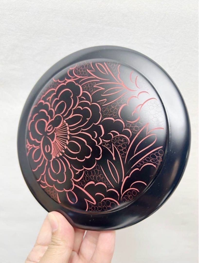 ほぼ未使用 懐石道具 輪島塗 木製漆器 ボタン紋 散寿司桶 5客揃 共箱