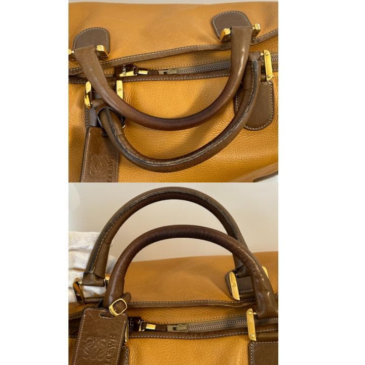 LOEWE ロエベ アナグラム レザー ボストンバッグ ブラウン系 50cm