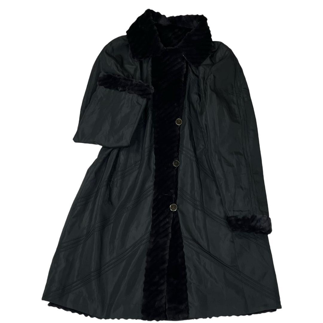 総丈111cm 近代デザイン ミンクロングコート ブラック リバーシブル