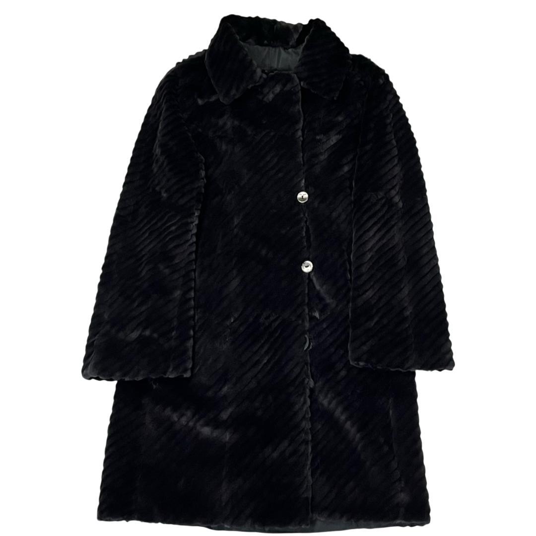 総丈111cm 近代デザイン ミンクロングコート ブラック リバーシブル