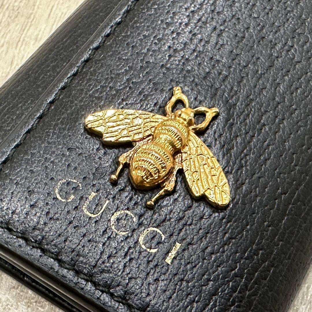 GUCCI アニマリエ 6連キーケース メタルビー レザー ブラック