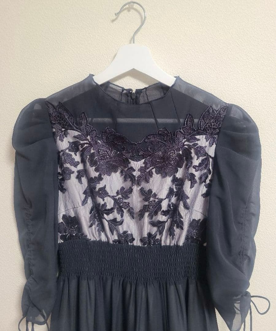 Dorry　Doll　フラワーレース×オーガンジードレス　チャコール　ネイビー
