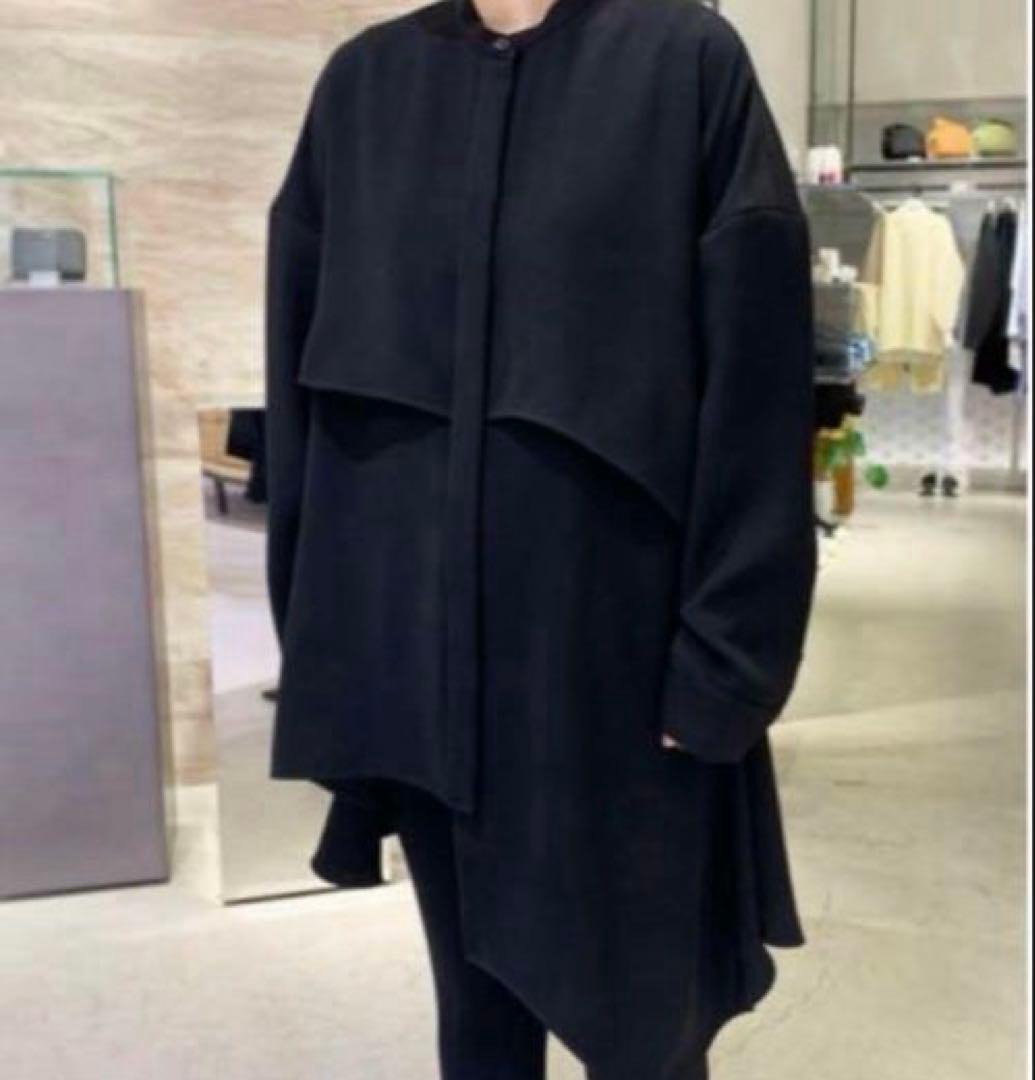 ENFOLD エンフォルド PEツイル フレアシャツ ブラウス ブラック 38