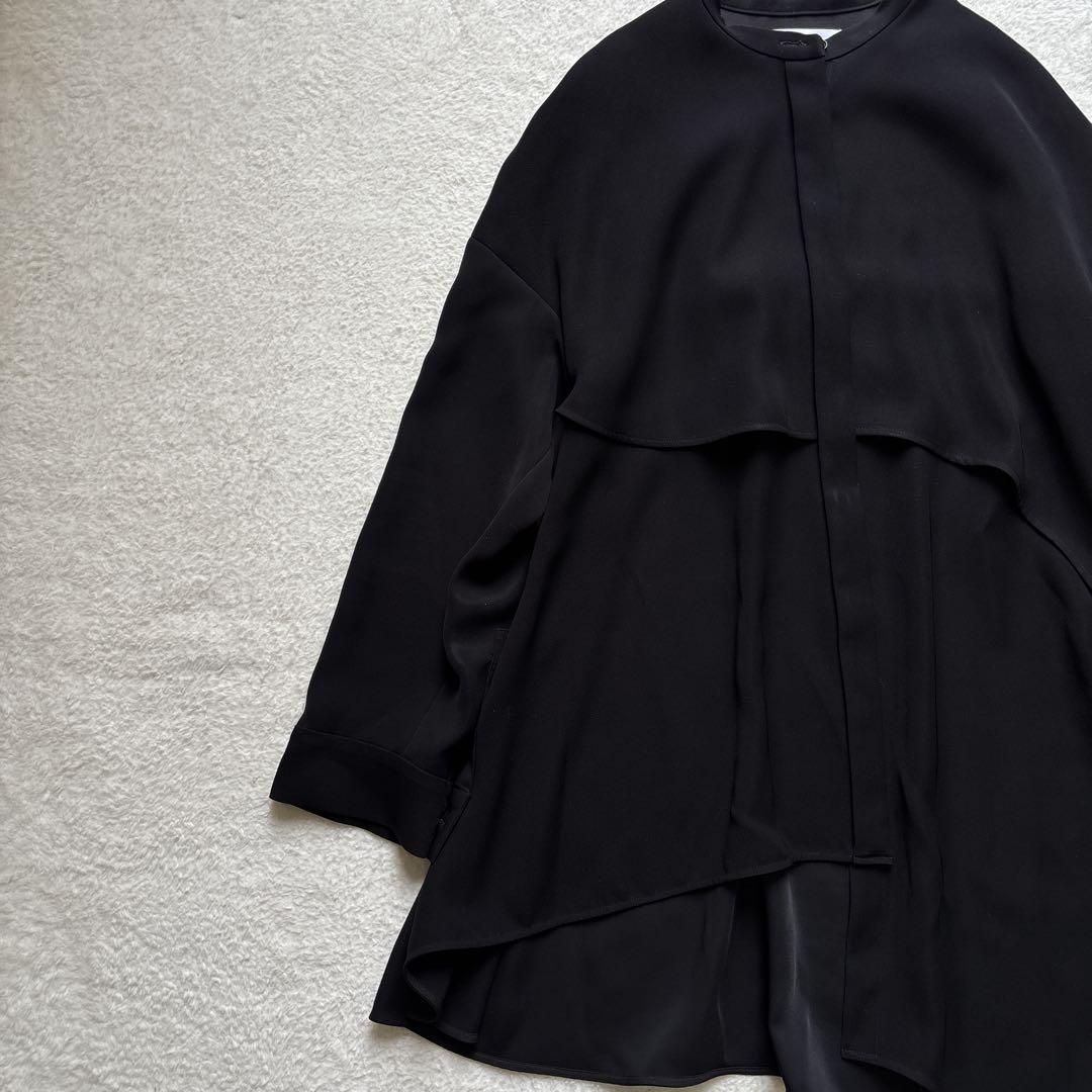 ENFOLD エンフォルド PEツイル フレアシャツ ブラウス ブラック 38