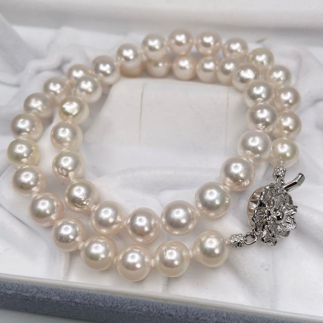 【テリ強 大珠】あこや真珠 約8mm パール ネックレス SV 本真珠