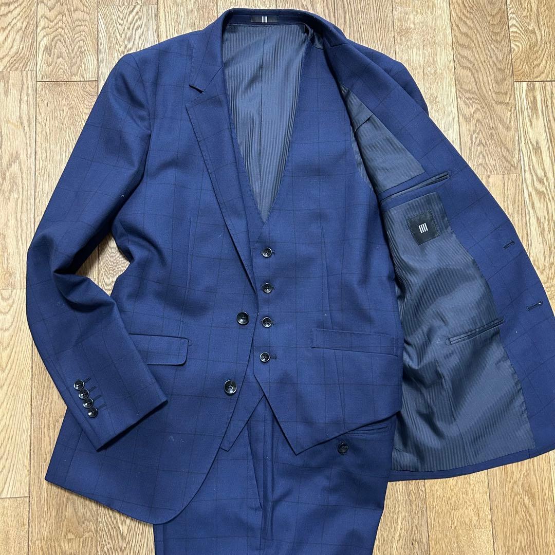 SUIT SELECT スリーピーススーツ (A4) 紺色 ウィンドウペーン柄