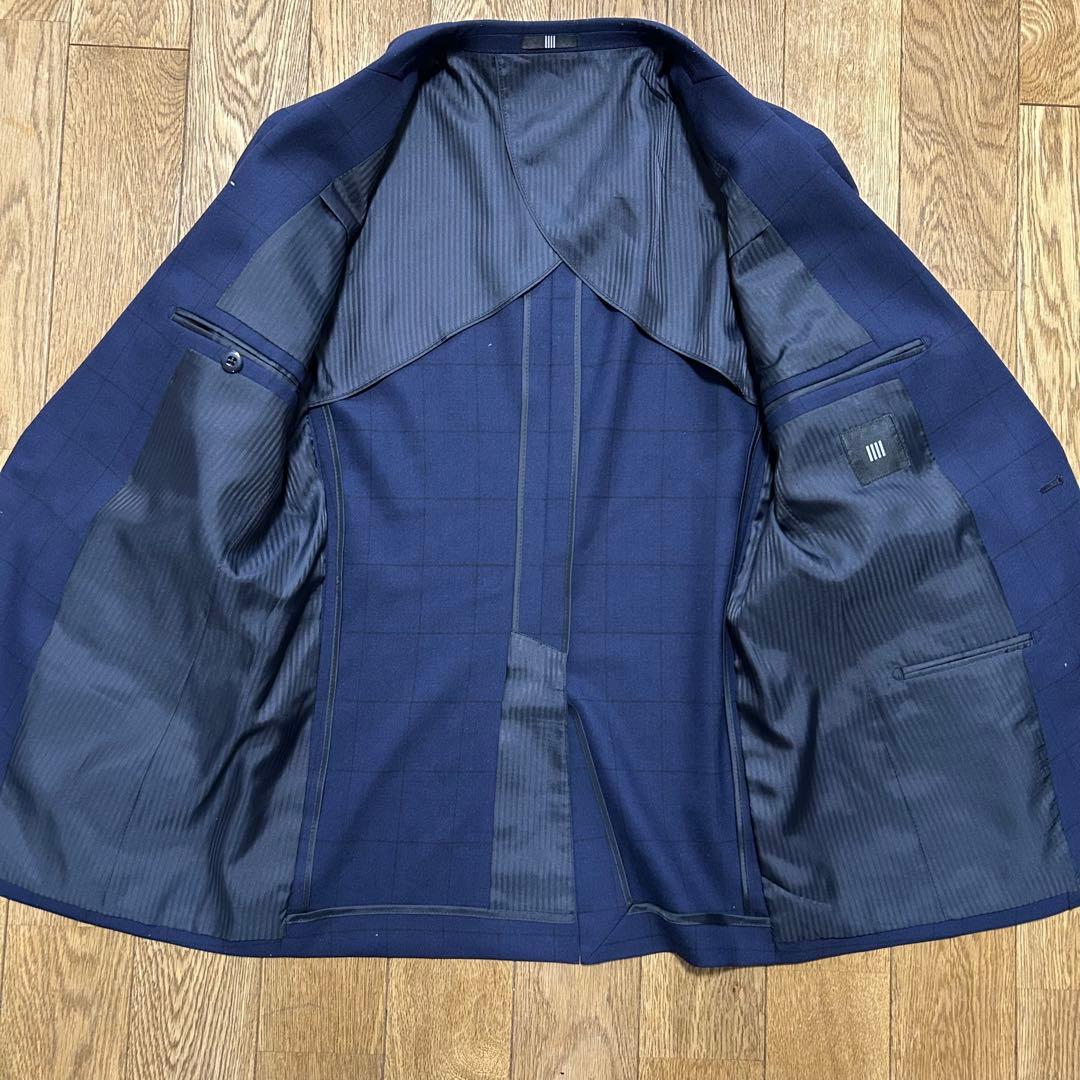 SUIT SELECT スリーピーススーツ (A4) 紺色 ウィンドウペーン柄