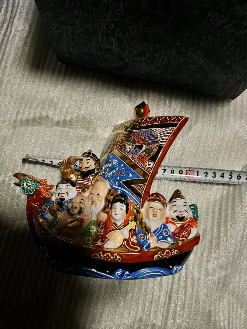 九谷焼/七福神宝舟/錦盛/新品☆未使用/台・木札付き