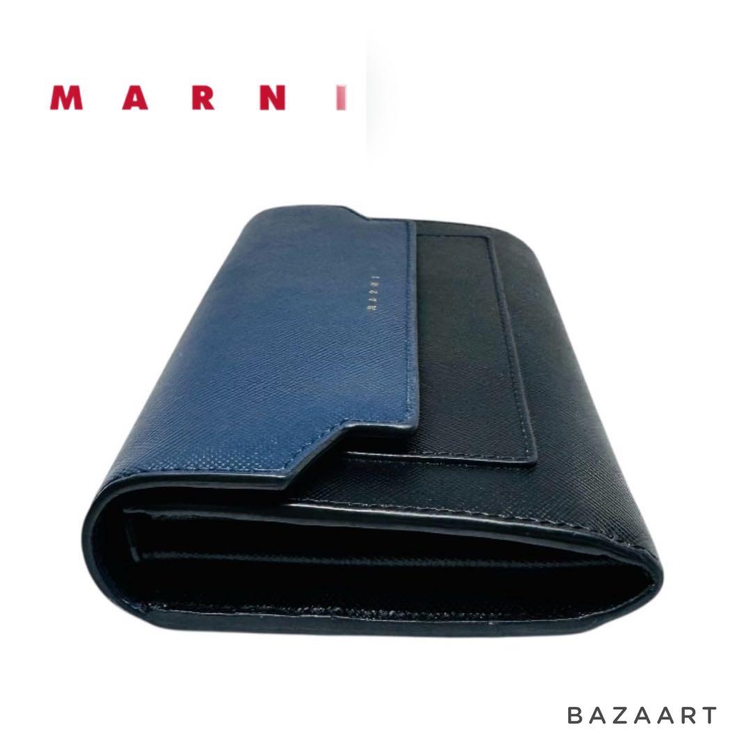 MARNI マルニ 折りたたみ 長財布 レザー ネイビー ブラック 黒 箱付き