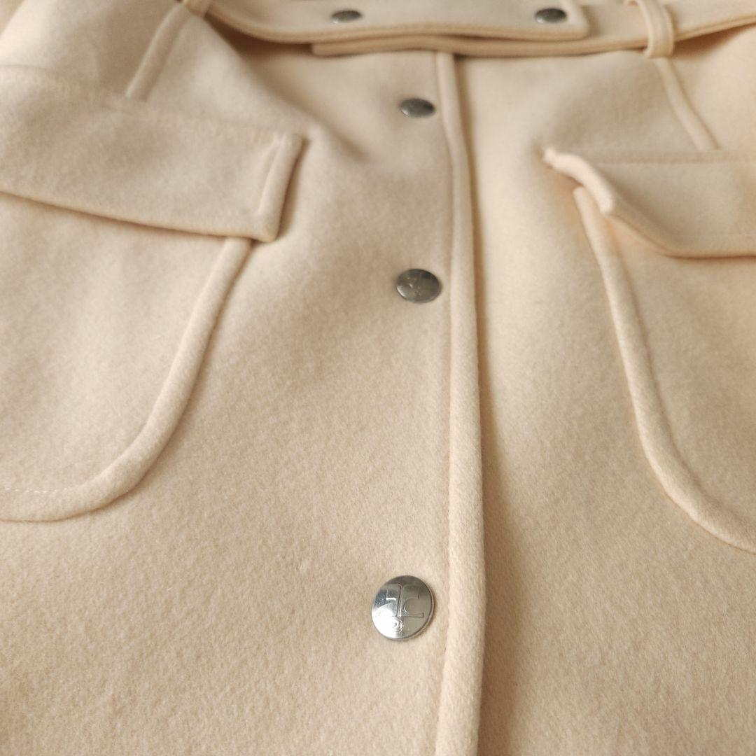 クレージュ ベルト付きウールコート オフホワイト 38サイズ