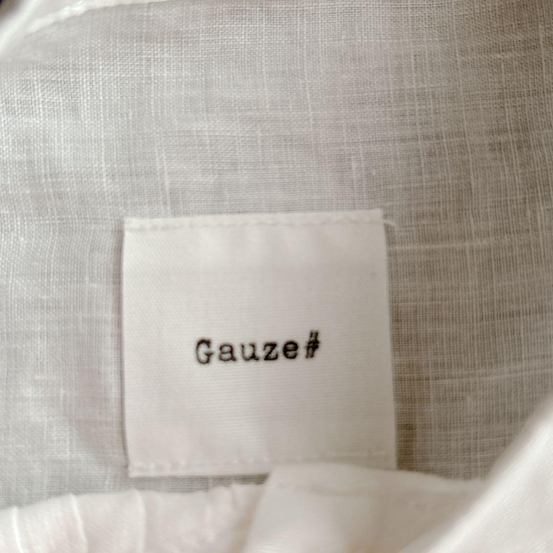 Gauze# ガーゼ ⿻ リネン バンドカラー タックワンピース 白 ナチュラル