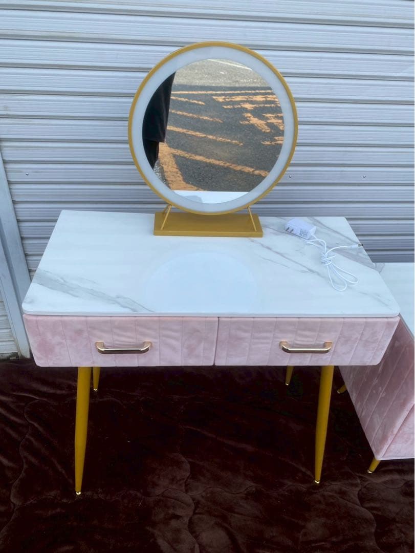 【雨宮】大理石風 ドレッサーセット 鏡付き※椅子はつきません。