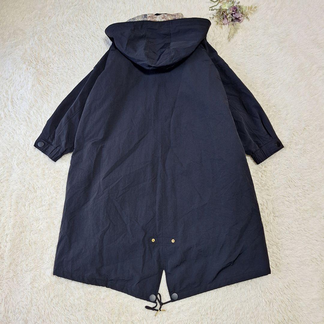 【極美品】メデジュウキュウ　リラックスモッズコート　 スカーフ柄裏地　黒　3