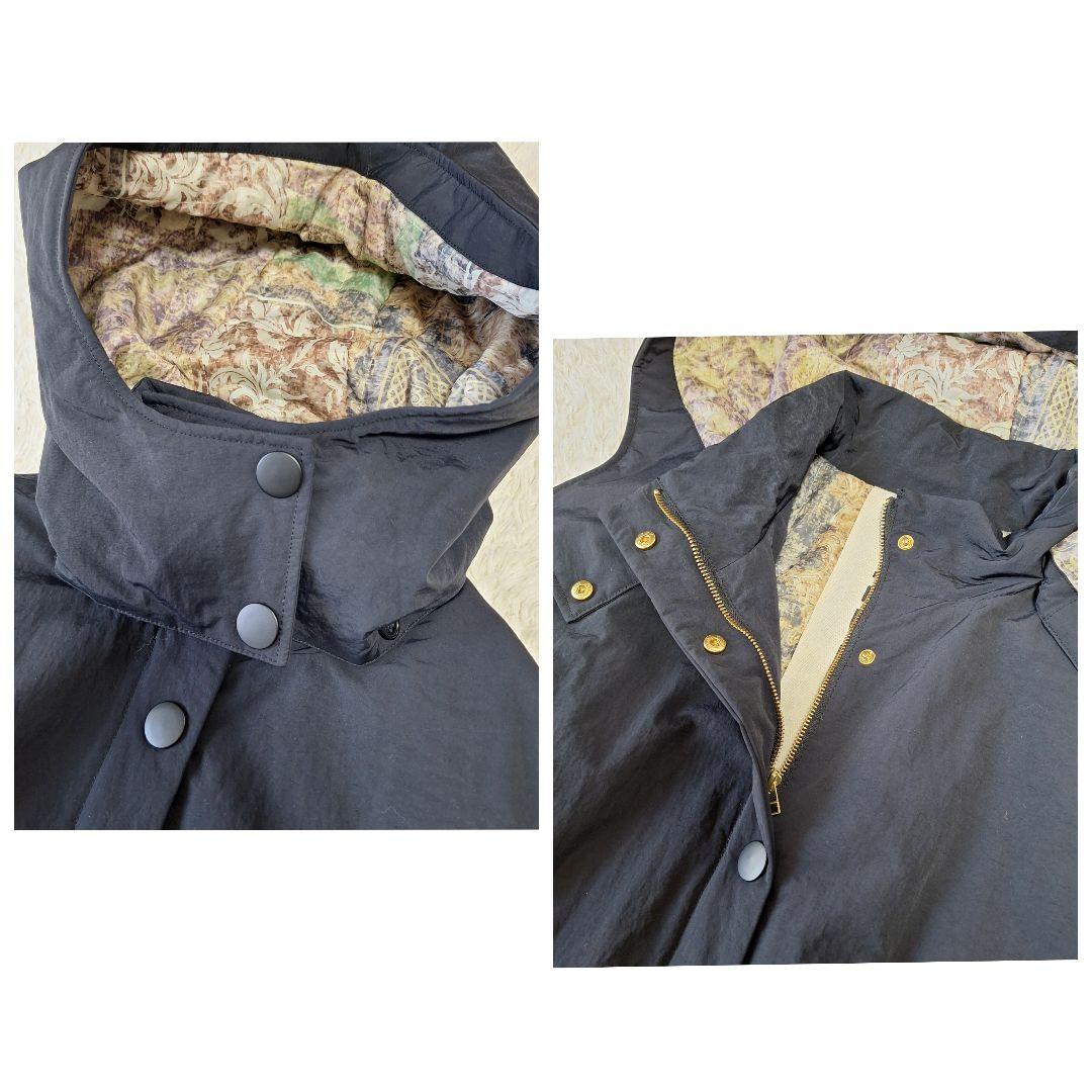 【極美品】メデジュウキュウ　リラックスモッズコート　 スカーフ柄裏地　黒　3