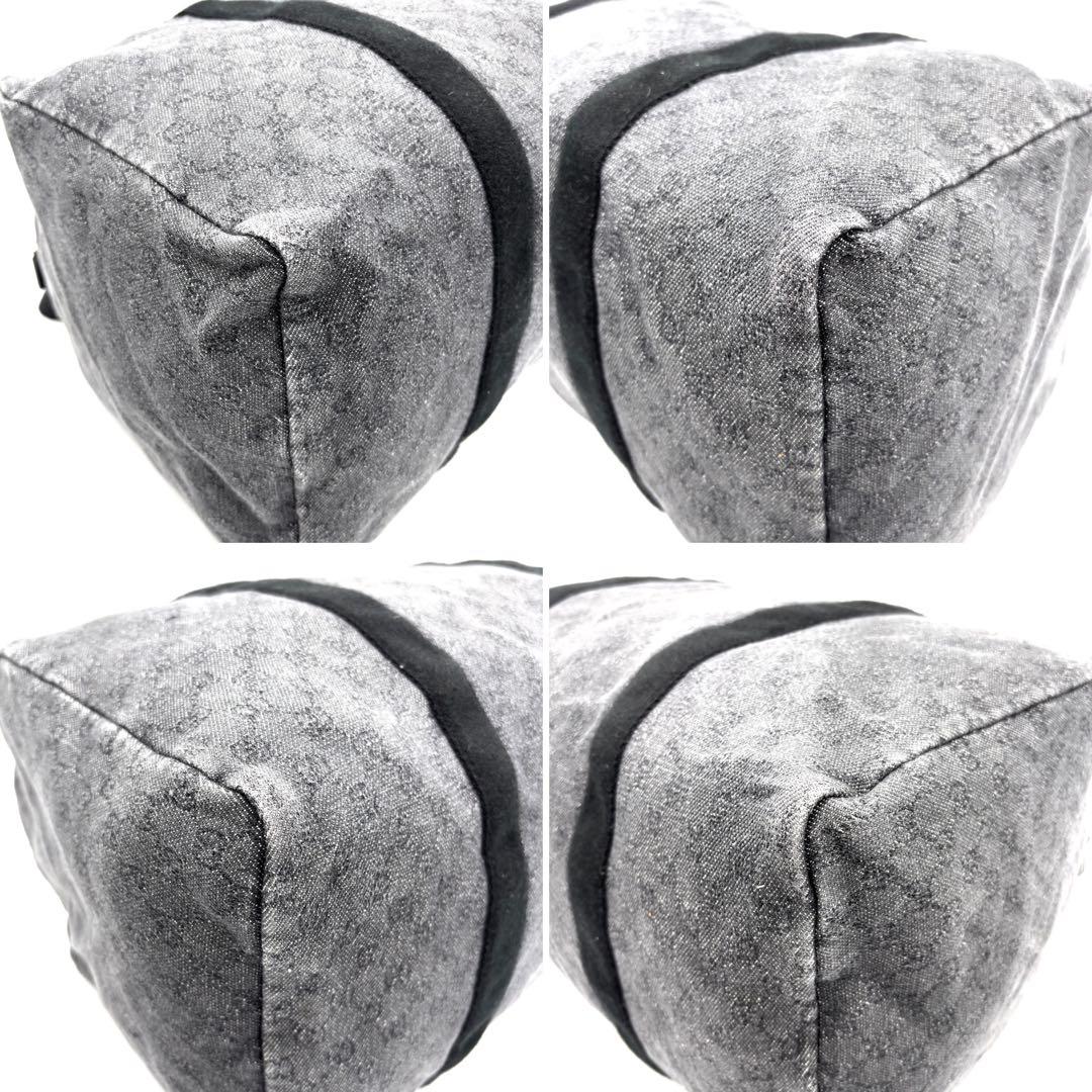 【美品】グッチ ボストンバッグ GGキャンバス 黒 折り畳み ポーチ付き 大容量