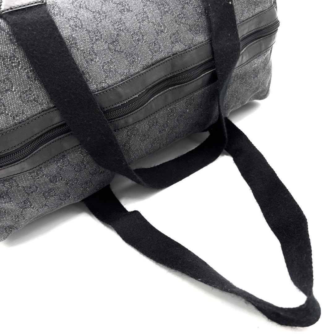 【美品】グッチ ボストンバッグ GGキャンバス 黒 折り畳み ポーチ付き 大容量