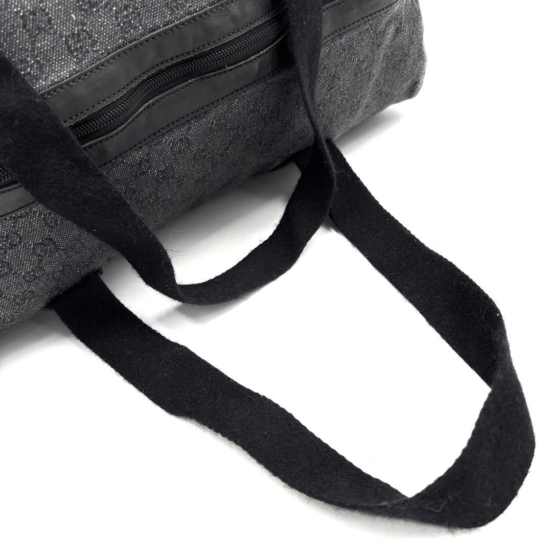 【美品】グッチ ボストンバッグ GGキャンバス 黒 折り畳み ポーチ付き 大容量