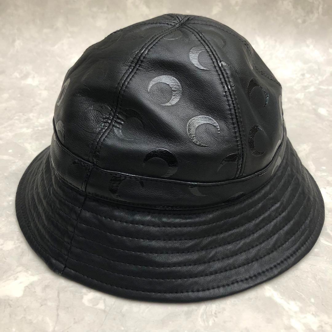 ★極美品★マリーンセル レザーバケットハット ブラック 総柄 モノグラム ロゴ
