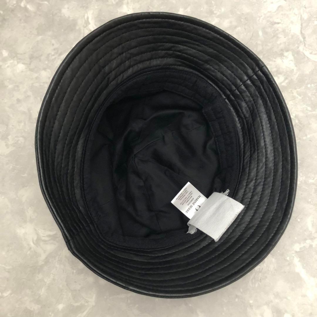 ★極美品★マリーンセル レザーバケットハット ブラック 総柄 モノグラム ロゴ