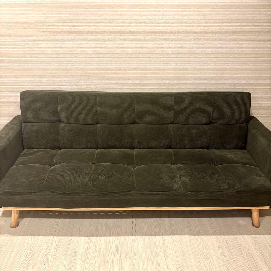 NOCE ソファーベッド グリーン コーデュロイ 3人がけ TM-190616